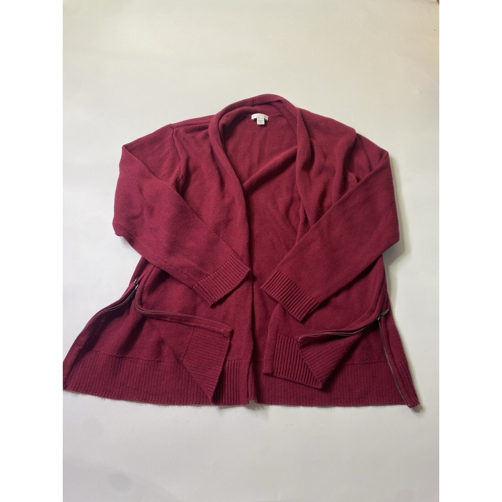 J Jill Side Zip Open Front Cardigan Red Womens Size M Granola Casual Basic
